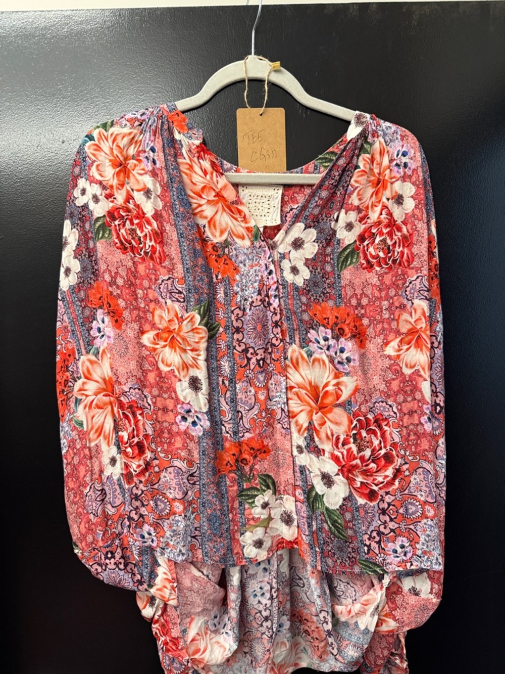 Johnny Was Coral Floral Boho Blouse